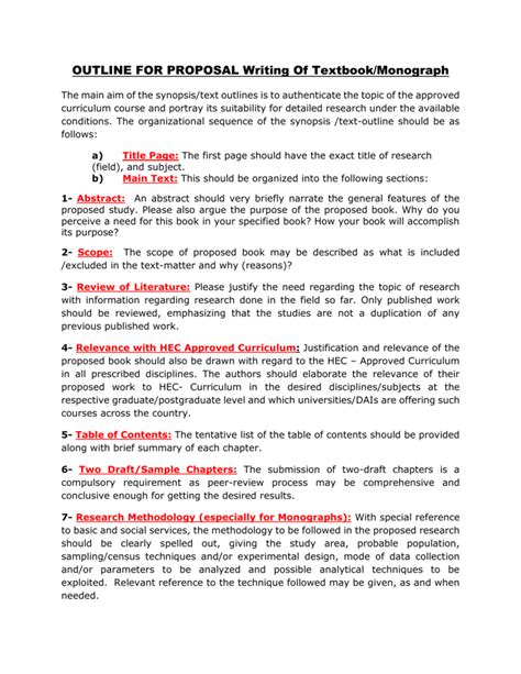 OUTLINE FOR PROPOSAL Writing Of Textbook & monograph