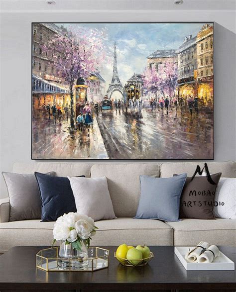 Paris City Landscape Oil Painting, Original Paris City Art Painting ...