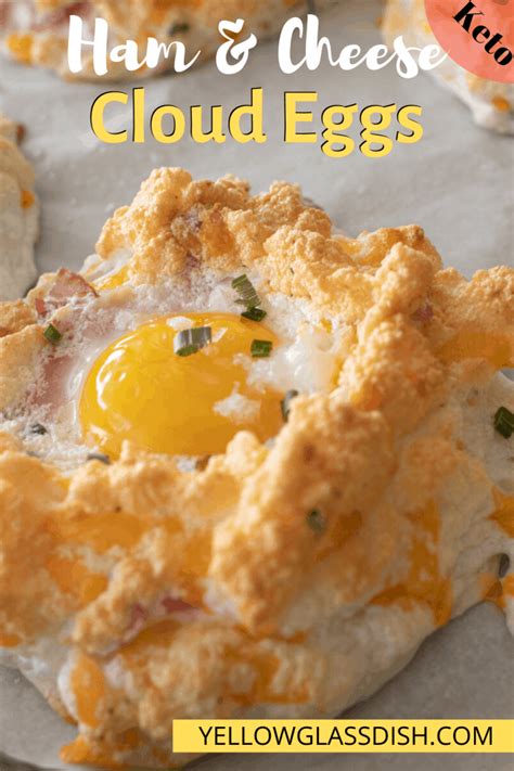 Ham and Cheese Cloud Eggs - Yellow Glass Dish | Keto, THM-S, GF