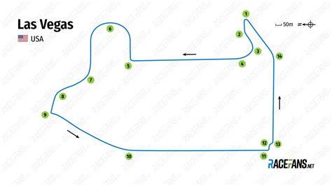 Las Vegas street circuit for 2023 F1 race - track map with corner numbers · RaceFans