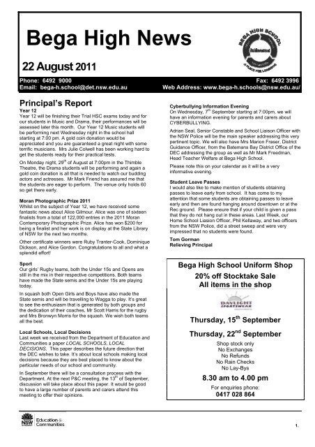 Bega High News 22 August 2011 - Bega High School