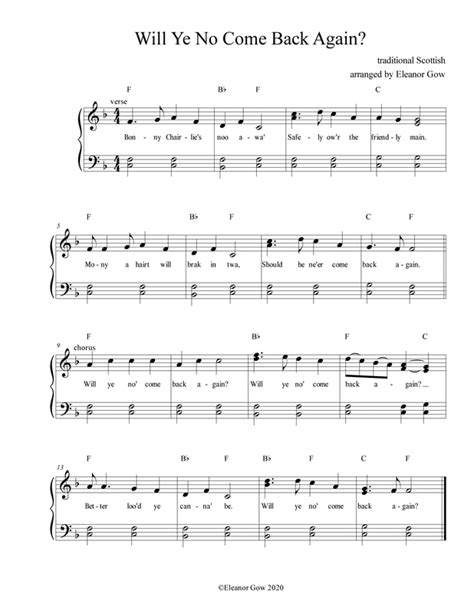 Will Ye No Come Back Again? - ELEANOR GOW SCOTTISH AND OTHER SONGS EASY ARRANGEMENTS FREE SHEET ...