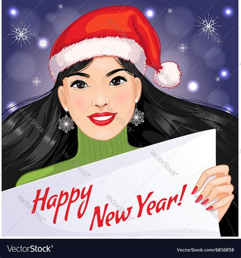 Cute asian girl with new year greetings Royalty Free Vector