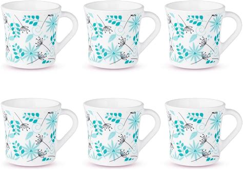 Larah by Borosil Crysta Series Noma Opalware Mug | Set of 6 Tea/Coffee ...