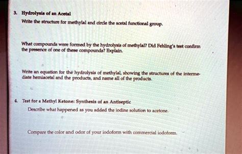 hydrolyela of m acctal write the structure for methylal and drcle the acetal functilonal group ...