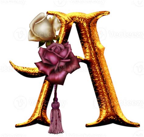 Golden roses letter A 28536196 PNG