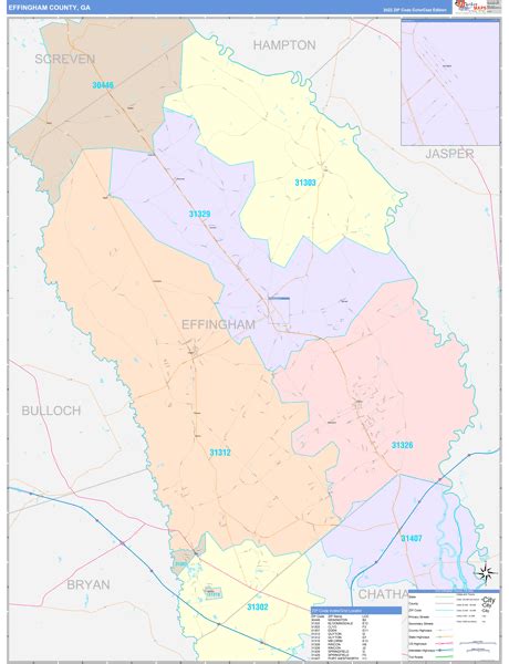 Effingham County, GA Wall Map Color Cast Style by MarketMAPS - MapSales