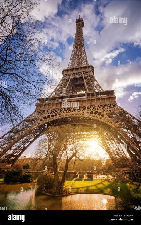 The Eiffel tower at sunset, Paris France Stock Photo - Alamy