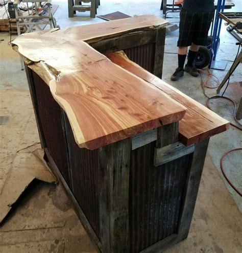 Rustic Barnwood Bar with Live Edge Cedar Tops