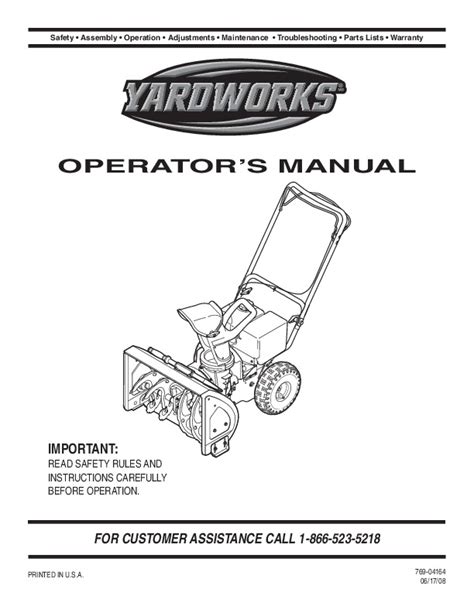 MTD Yardworks 769-04164 Snow Blower Owners Manual