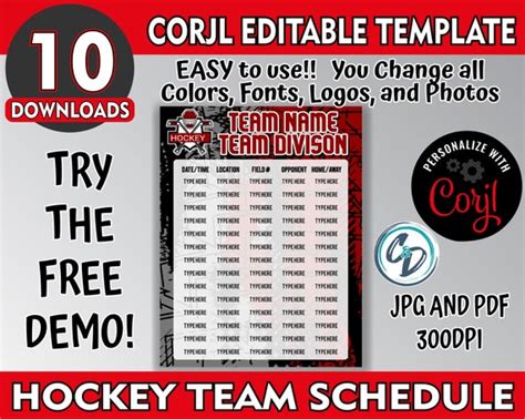 EDITABLE and PRINTABLE Hockey Game Schedule Template Custom - Etsy