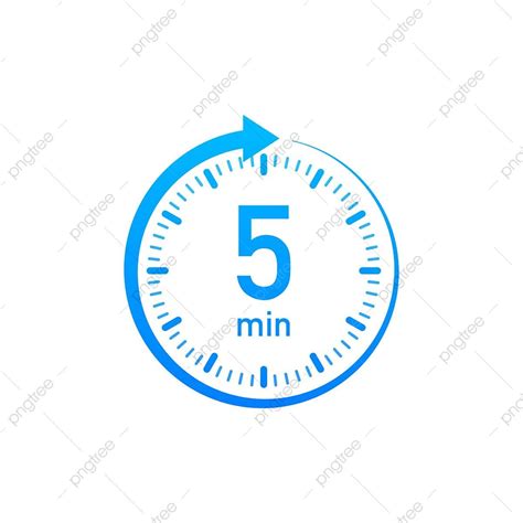 the 5 minutes icon stopwatch symbol in blue color with arrow pointing ...