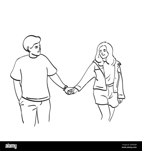 line art couple holding hands illustration vector hand drawn isolated ...