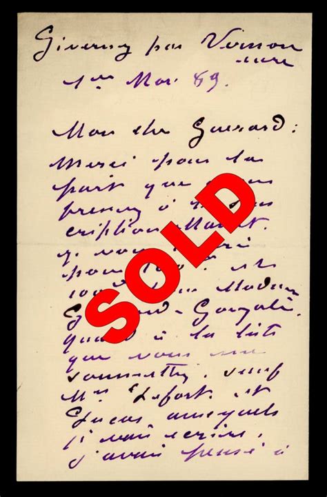 1889 Claude Monet ALS regarding his efforts to raise capital for the ...