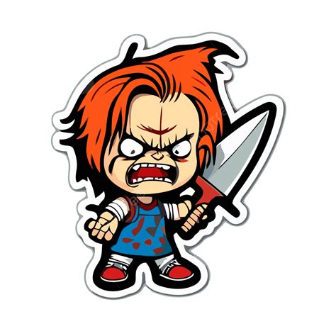 Cartoon Cartoon Sticker Of An Angry Chucky With A Knife Vector Clipart ...