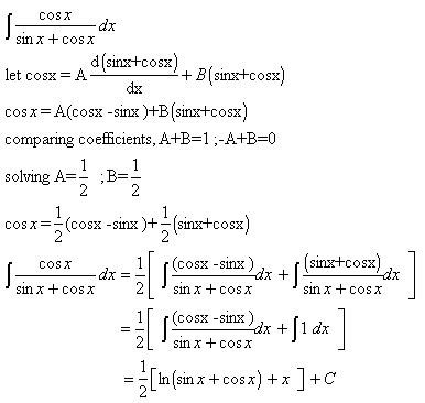 mixture: integral ∫ { cosx/ [ sinx +cosx] } dx