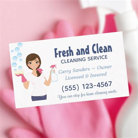 Cartoon Maid House Cleaning Service Business Card | Zazzle | Pink business card, House cleaning ...