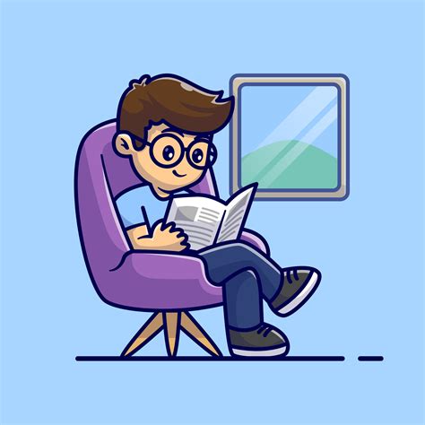 Man Reading Newspaper On Sofa Cartoon Vector Icon Illustration. People Education Icon Concept ...
