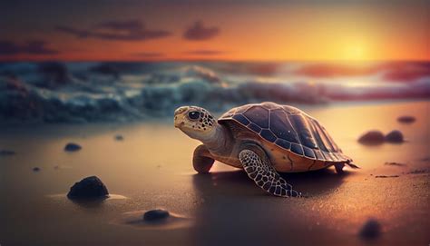 Premium Photo | A turtle on the beach at sunset