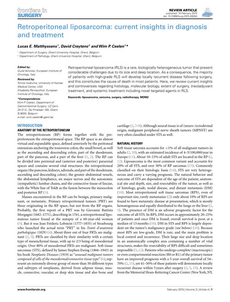 (PDF) Retroperitoneal Liposarcoma: Current Insights in Diagnosis and Treatment