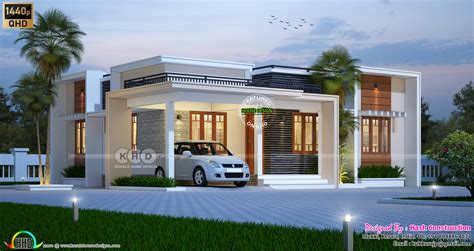 Small budget flat roof house rendering by Hash Construction - Kerala ...