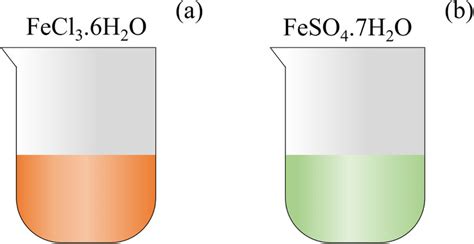 (a) ferric chloride hexahydrate (FeCl3.6H2O) solution and (b) Ferrous... | Download Scientific ...