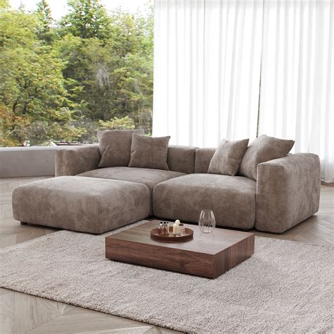 Sectional Couch Sofa with 4 Pillows, Modern Luxurious Modular Sectional ...