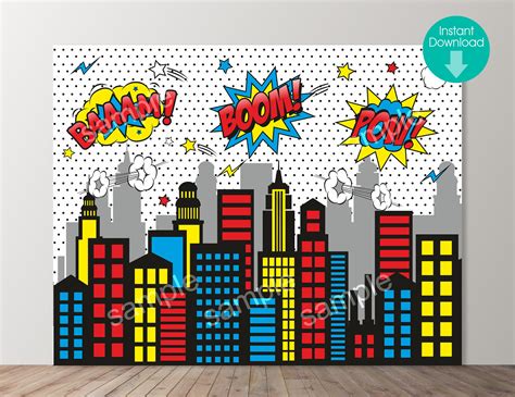 DIGITAL Superhero City Skyline Printable Backdrop Comic - Etsy UK