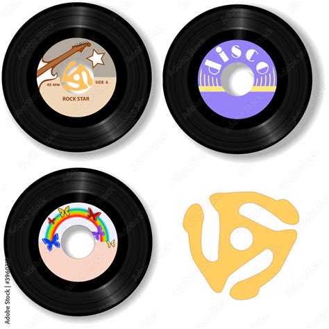 Retro 45 RPM Records & Spindle Adapter Stock Illustration | Adobe Stock