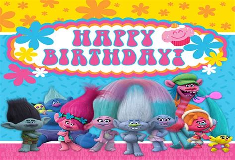 7x5FT Happy Birthday Trolls Muisc Concert Dance Flowers Party Custom ...