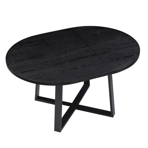 BERN Extending Round Dining Table with Metal Legs, Black | daals