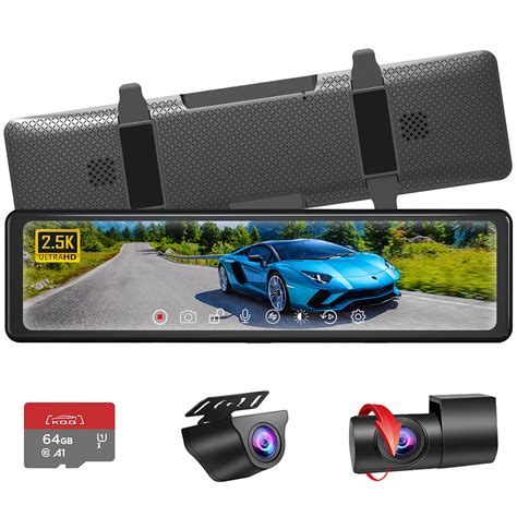 12" Mirror Dash Cam, 2.5K Rear View Mirror Camera by KQQ, Detached Mirror Backup Camera with ...