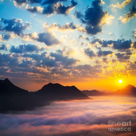 Sea Of Clouds On Sunrise With Ray Lighting Photograph by Setsiri Silapasuwanchai