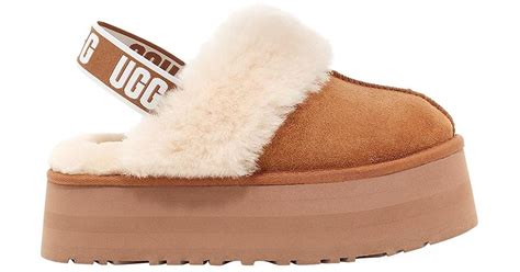 UGG Funkette Sheepskin-lined Suede Platform Slingback Slippers in Chestnut (Brown) - Lyst