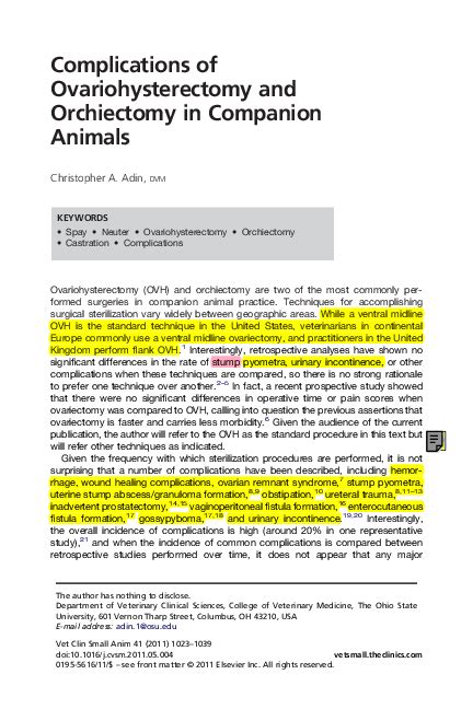 (PDF) Complications of Ovariohysterectomy and Orchiectomy in Companion Animals | PaMe Torres ...