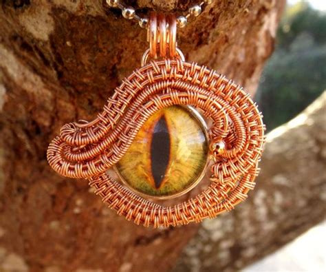 Stunning Green Dragon Eye into the Soul in Copper intricately wire weaved pendant | Mystical ...