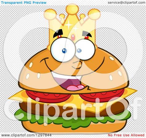 Clipart of a Cartoon Cheeseburger King Character Wearing a Crown - Royalty Free Vector ...