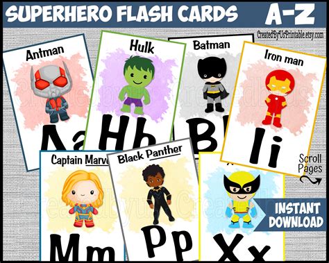 Superhero Printable Alphabet Flashcards ABC Superhero Memory - Etsy