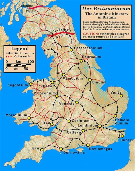 Iter Britanniarum, a map of the Roman roads of Britannia, according to ...