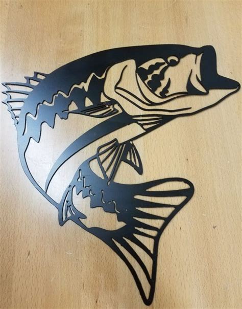 Bass metal wall art plasma cut decor fish fishing gift idea fish ...