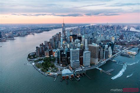 - Aerial view of lower Manhattan at sunset, New York, USA | Royalty ...