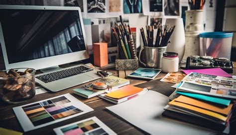 Premium AI Image | Creative graphic designer messy desk showcases ...