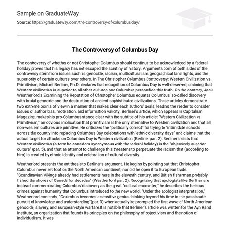 ⇉The Controversy of Columbus Day Essay Example | GraduateWay