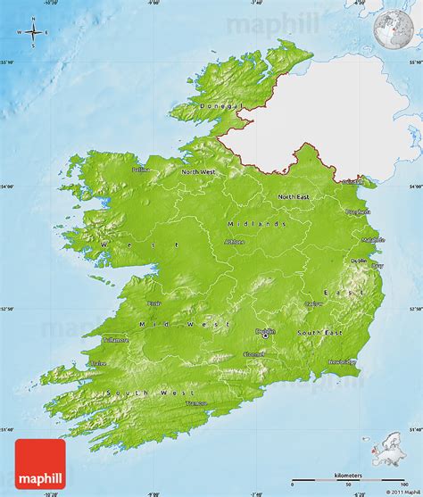 Physical Map of Ireland, single color outside