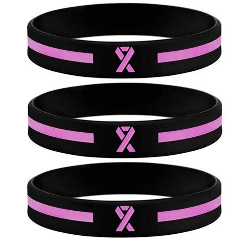 1pc Breast Cancer Awareness Bracelet Ribbon Rubber Silicone Wristbands For Women Girls ...