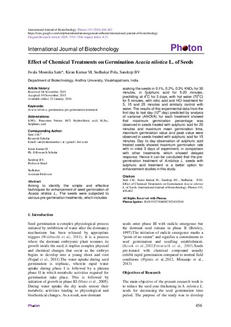 (PDF) Ph ton Effect of Chemical Treatments on Germination Acacia nilotica L. of Seeds | kiran ...