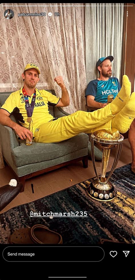 Photo Of Mitchell Marsh Resting His Legs On World Cup Trophy Goes Viral ...