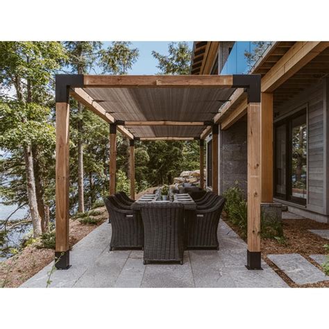 TOJA GRID 12 ft. x 24 ft. Double Pergola Kit with 2 Graphite Shade Sails for 6x6 Wood Posts ...