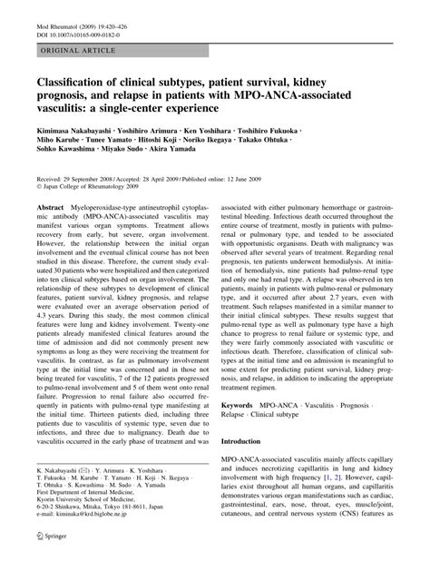 (PDF) Classification of clinical subtypes, patient survival, kidney prognosis, and relapse in ...