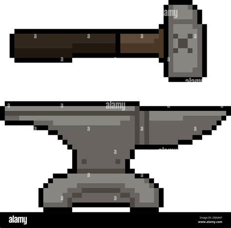 pixel art of hammer anvil blacksmith Stock Vector Image & Art - Alamy